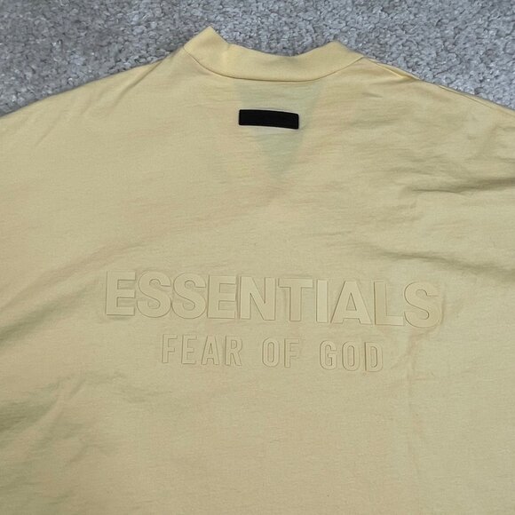 Fear Of God Essentials V-Neck Boxy Tee Raw Hem Yellow Oversized - Picture 6 of 9